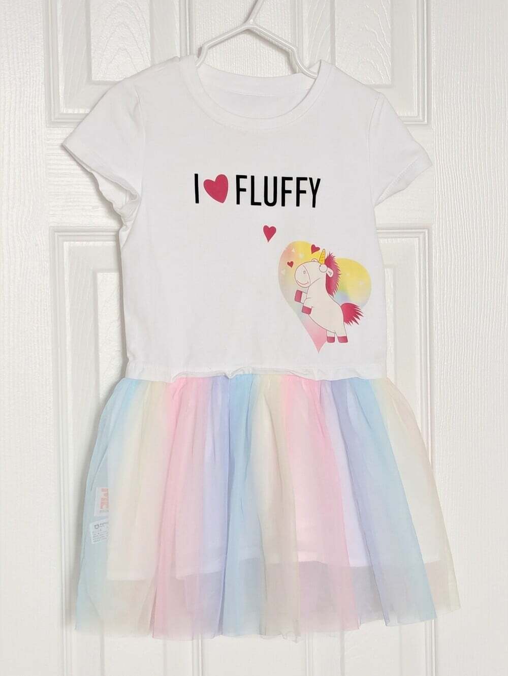 Despicable Me Girls' (4T) I ♥ Fluffy Unicorn Tutu Dress w/ Pastel Rainbow Skirt